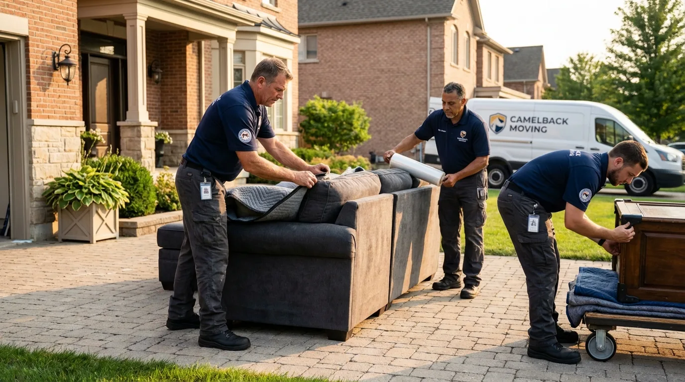 Large estate moving crew wrapping furniture in Stanley, WI